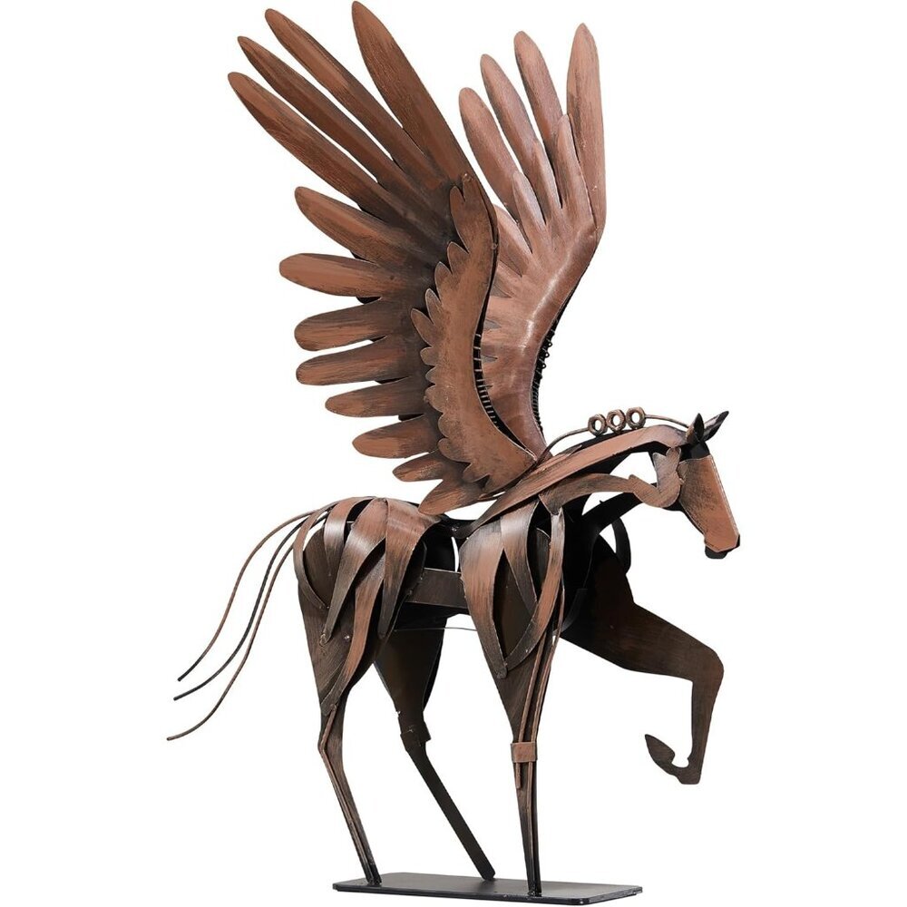 Horse Statue Décor Artwork 24" H Metal Pegasus Greek Flying Sculpture Brown - Picture 1 of 6